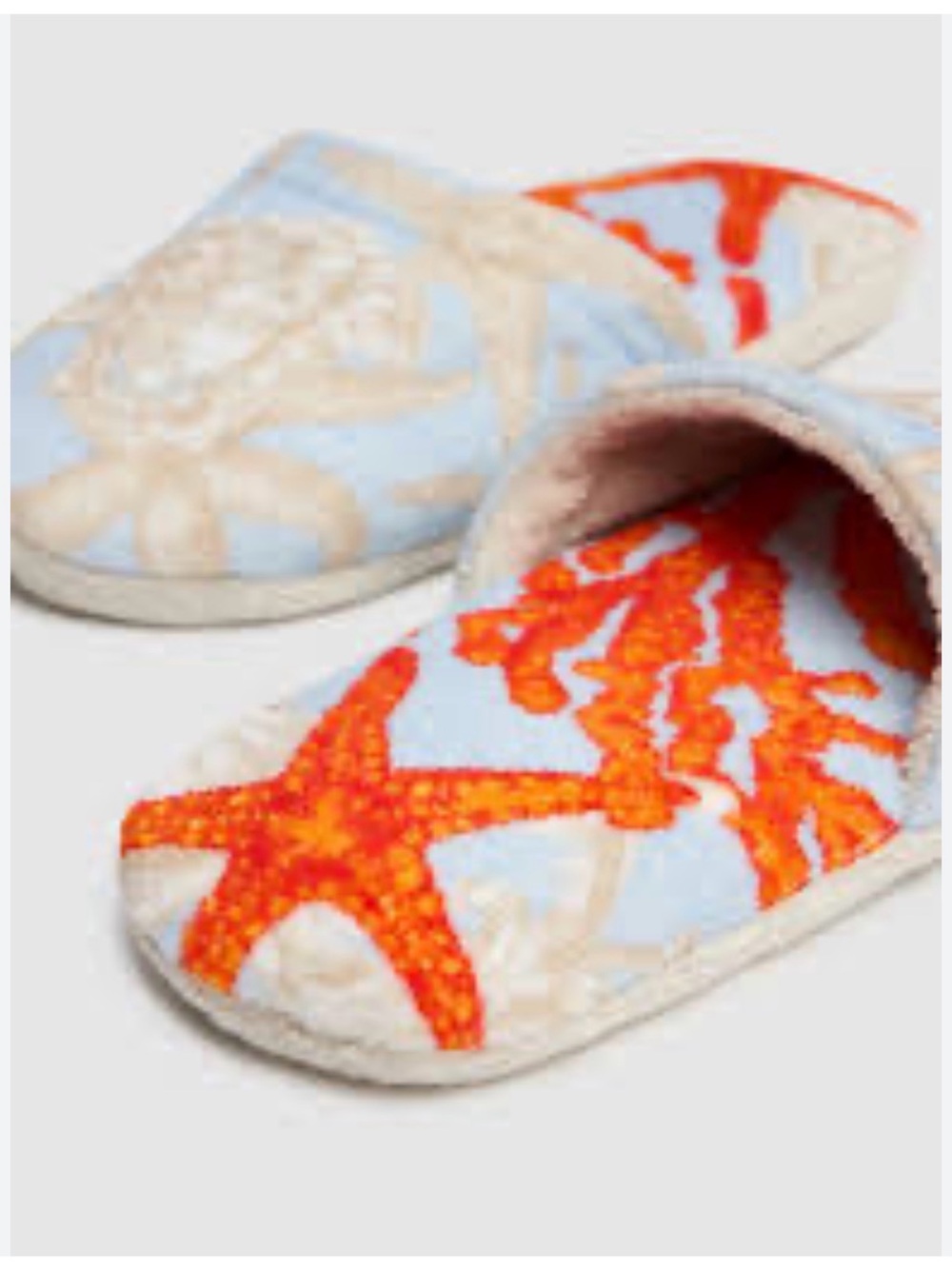 BNWT Versace Barocco De La Mer slippers, blue terry upper, starfish print, SMALL